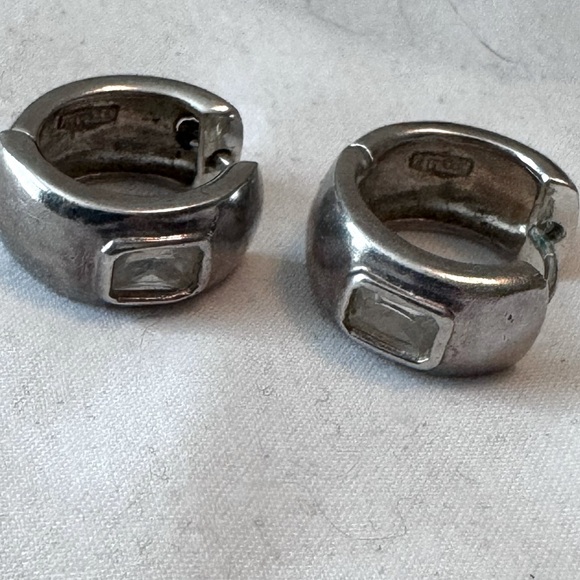 ✨ Stylish Vintage Sterling Silver and Pave Crystal Huggie Earrings - Picture 12 of 15